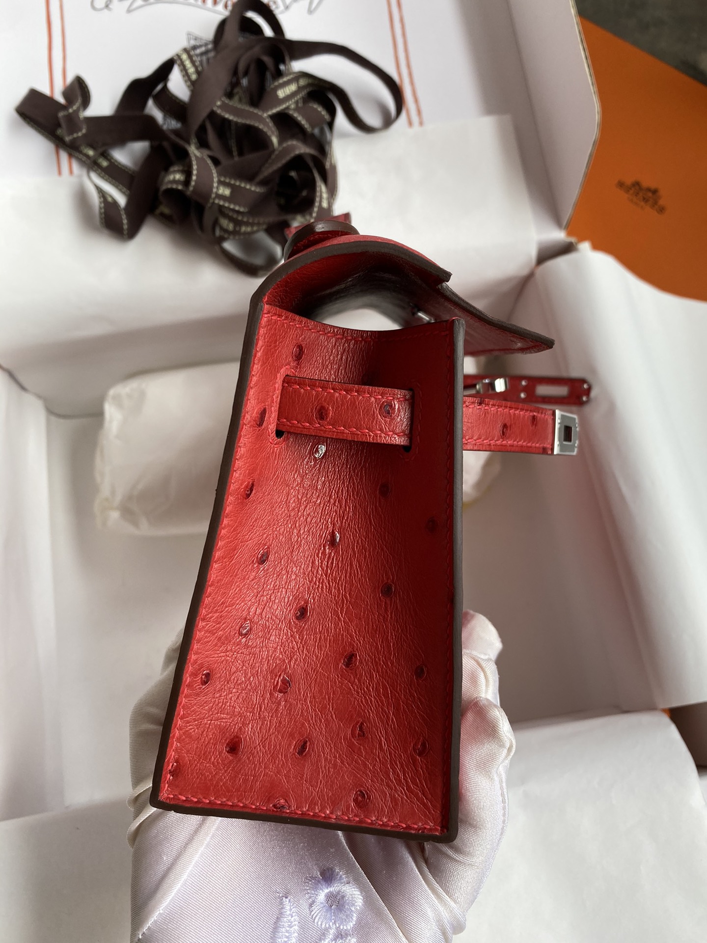 Hermes Mini Kelly Pochette 22cm Bag In Red Ostrich Leather